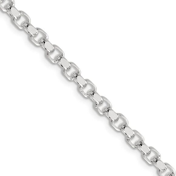 4mm Sterling Silver Solid Diamond Cut Rolo Chain Bracelet 8 Inch